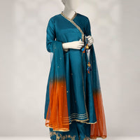 Raw Silk Teal Stitched Suit - J. Junaid Jamshed