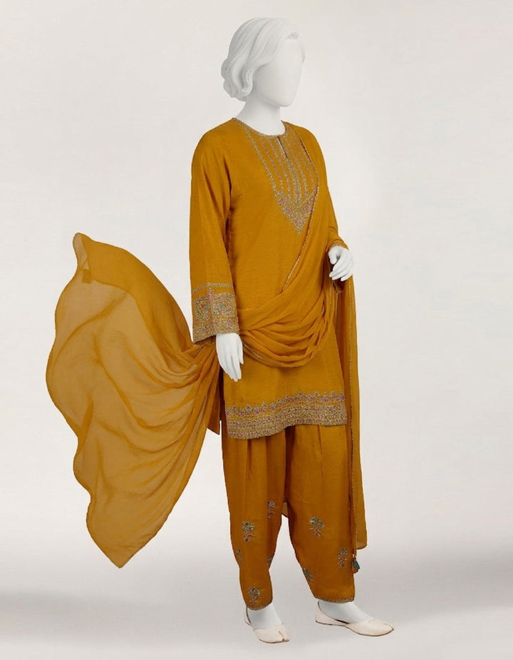 Raw Silk Chrome Stitched Suit - J. Junaid Jamshed
