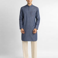 Cotton Denim Blue Kurta - J. Junaid Jamshed