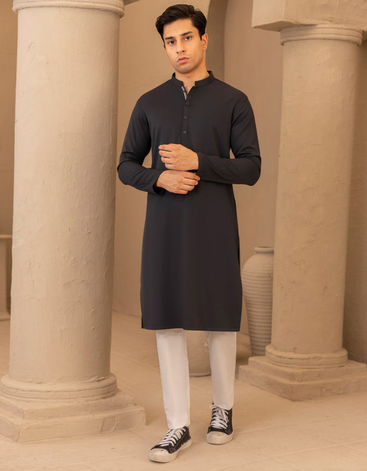 Blended Charcoal Kurta - J. Junaid Jamshed