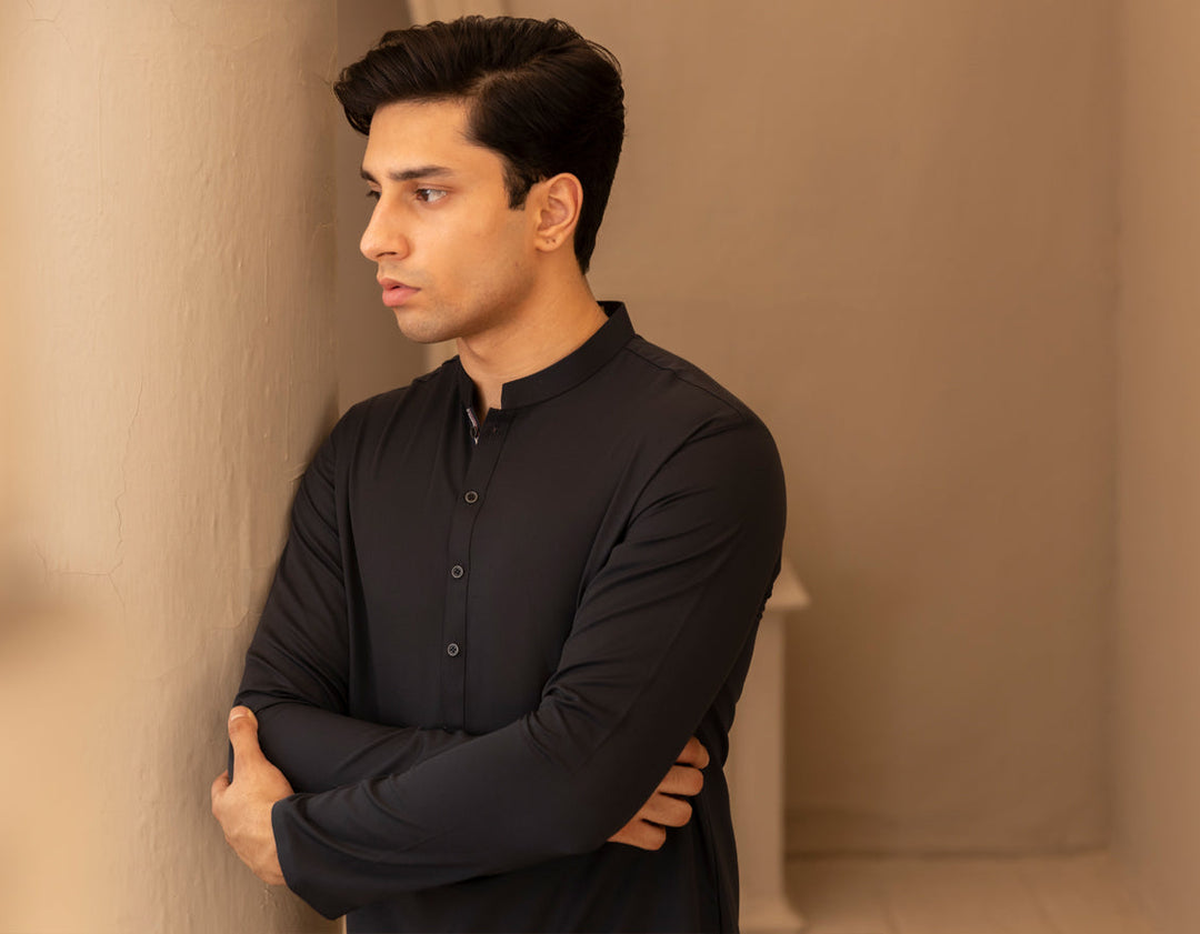 Blended Charcoal Kurta - J. Junaid Jamshed