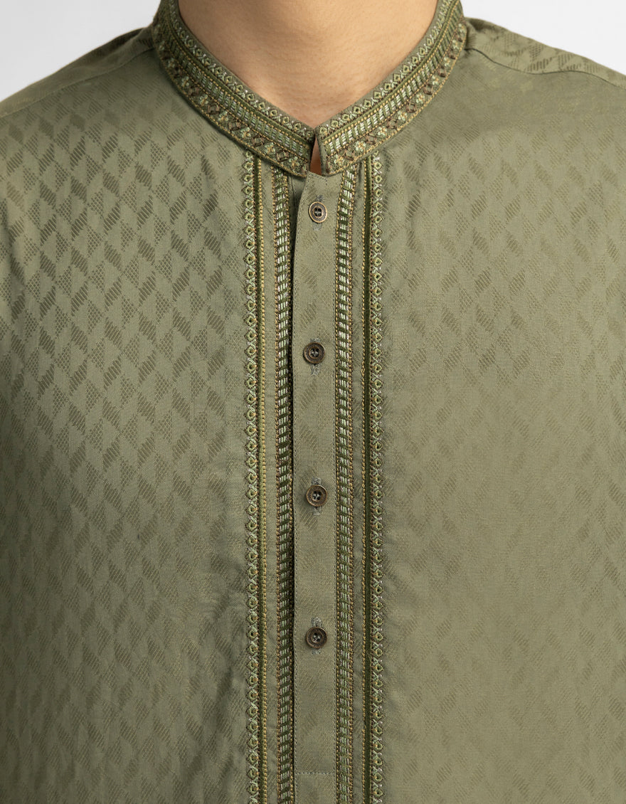 Cotton Olive Kurta - J. Junaid Jamshed