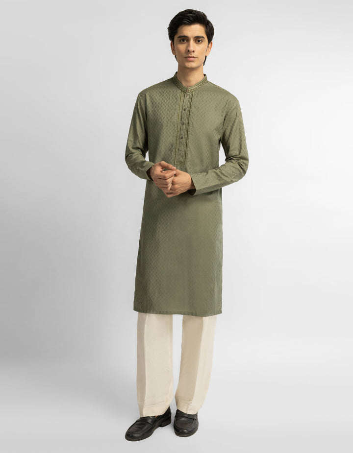 Cotton Olive Kurta - J. Junaid Jamshed