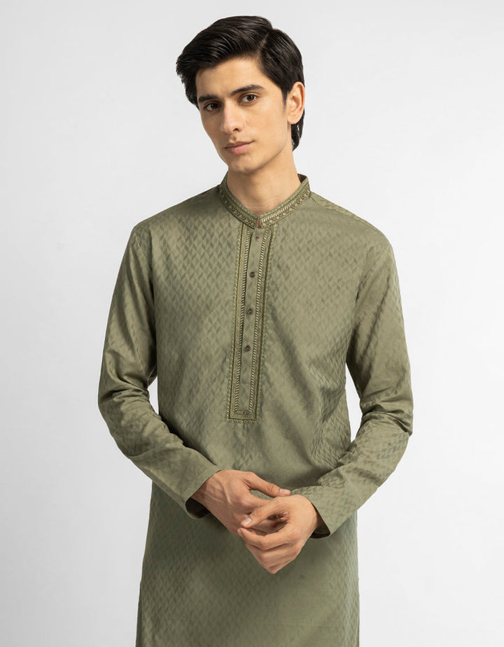 Cotton Olive Kurta - J. Junaid Jamshed