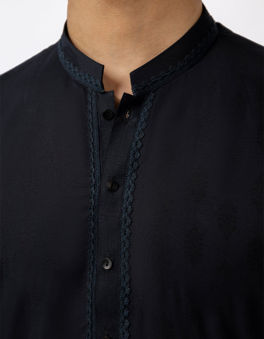 Cotton Black Kurta - J. Junaid Jamshed
