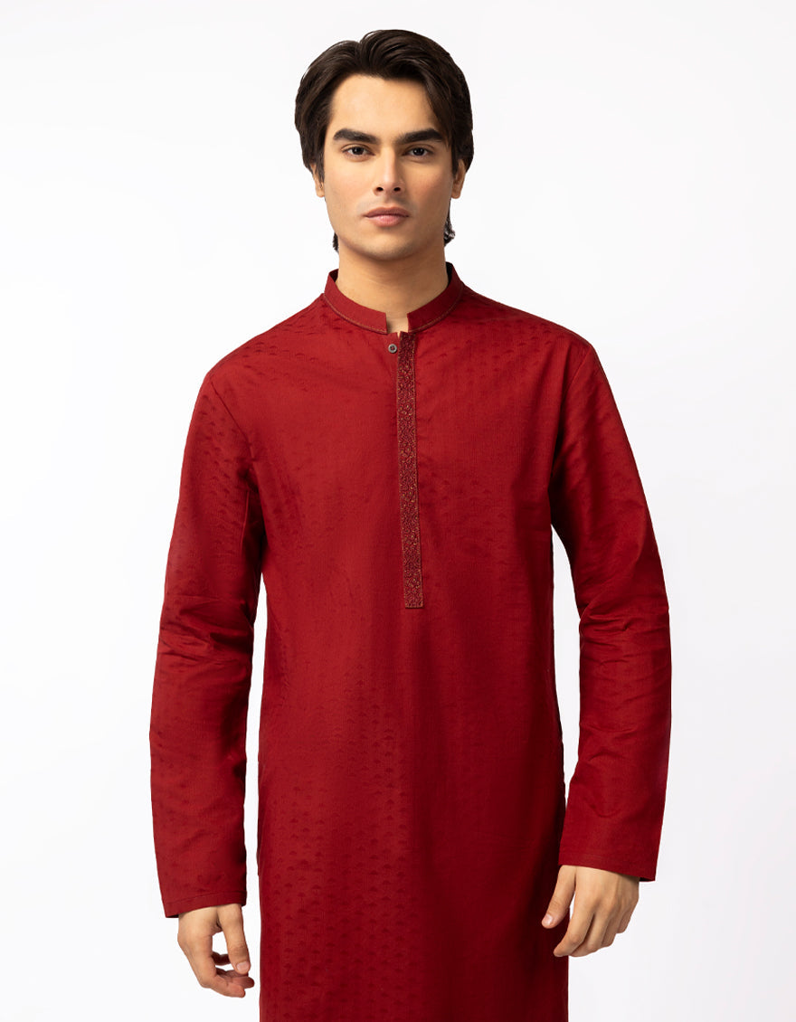 Cotton Red Kurta - J. Junaid Jamshed