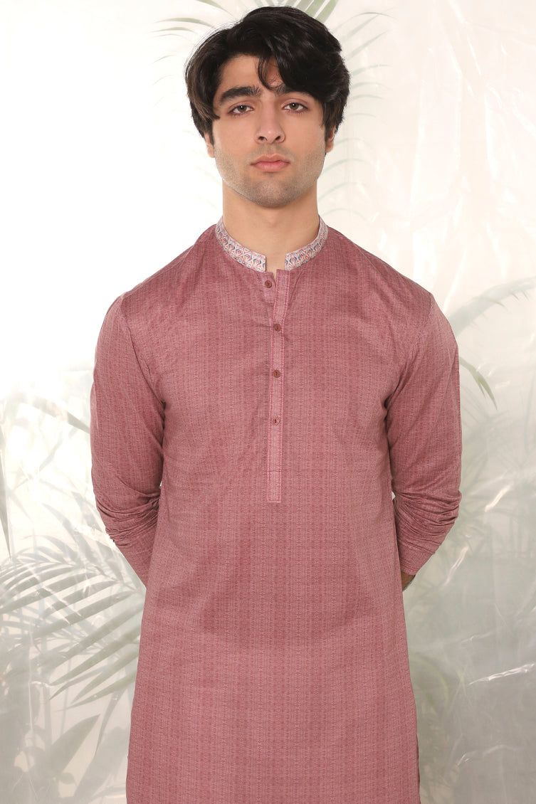 Cotton Tea Pink Kurta - J. Junaid Jamshed
