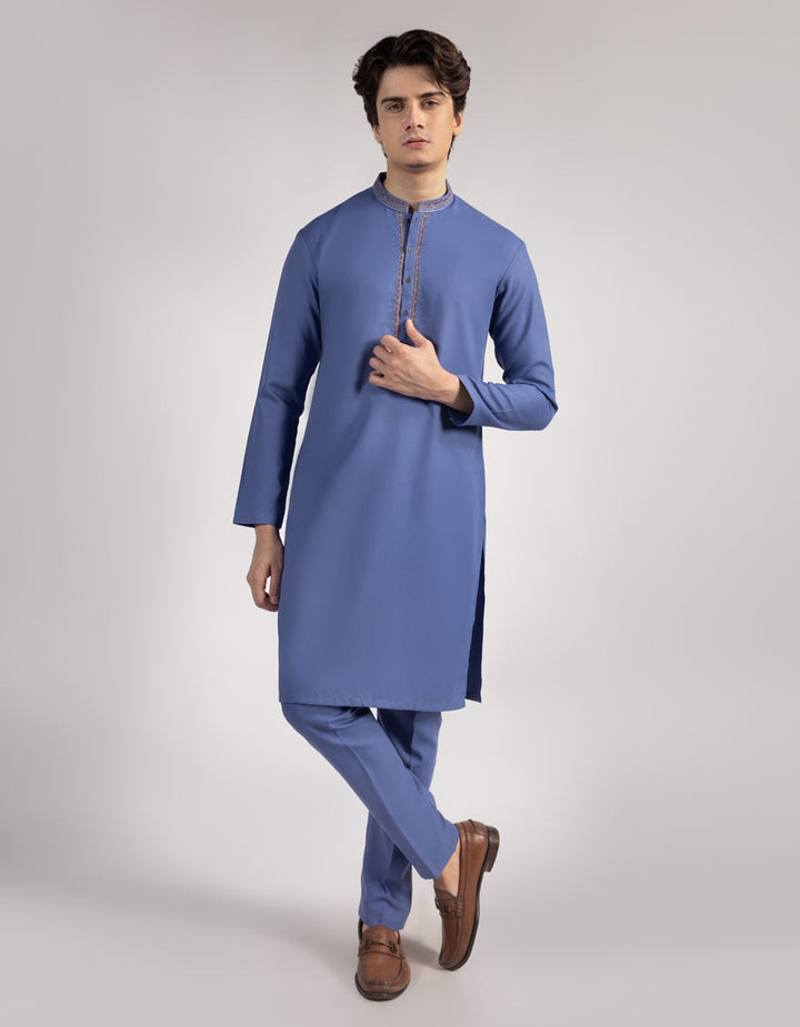Blended Light Blue Kurta Trouser- J. Junaid Jamshed