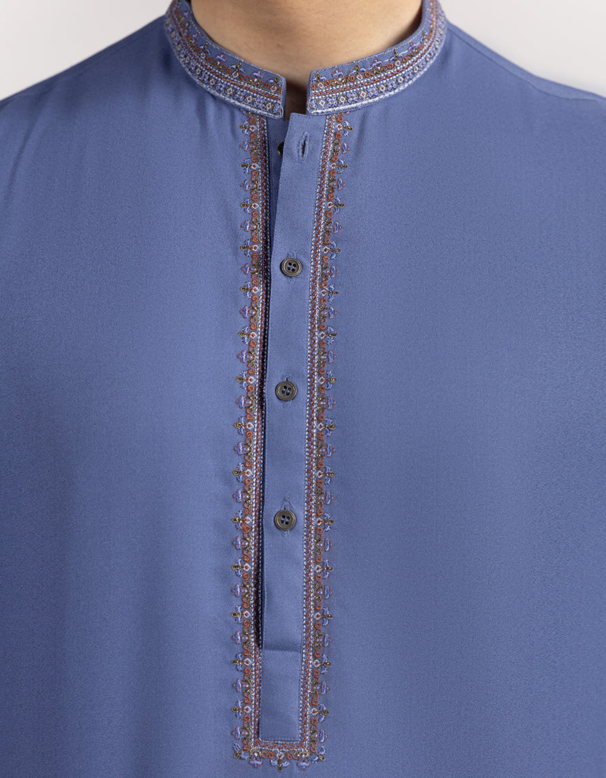 Blended Light Blue Kurta Trouser- J. Junaid Jamshed