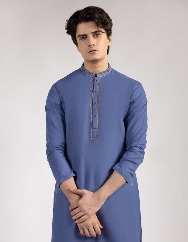 Blended Light Blue Kurta Trouser- J. Junaid Jamshed