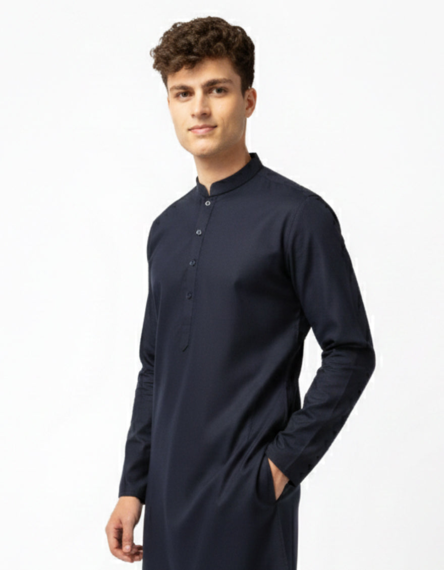 Blended Navy Blue Kurta Trouser - J. Junaid Jamshed