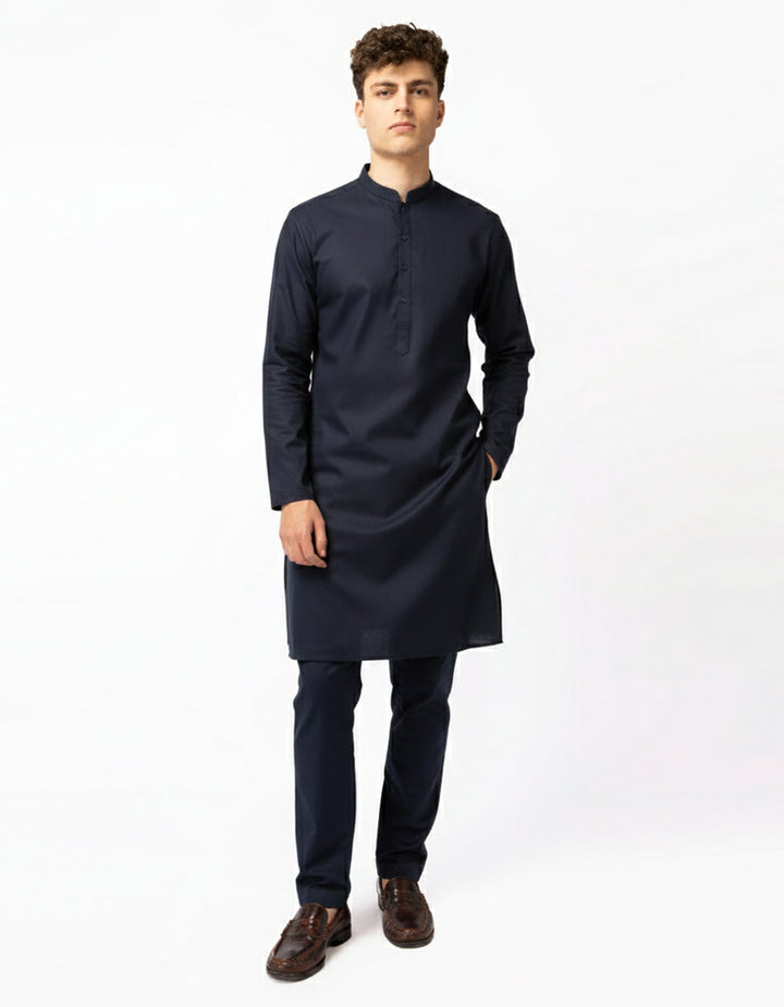 Blended Navy Blue Kurta Trouser - J. Junaid Jamshed