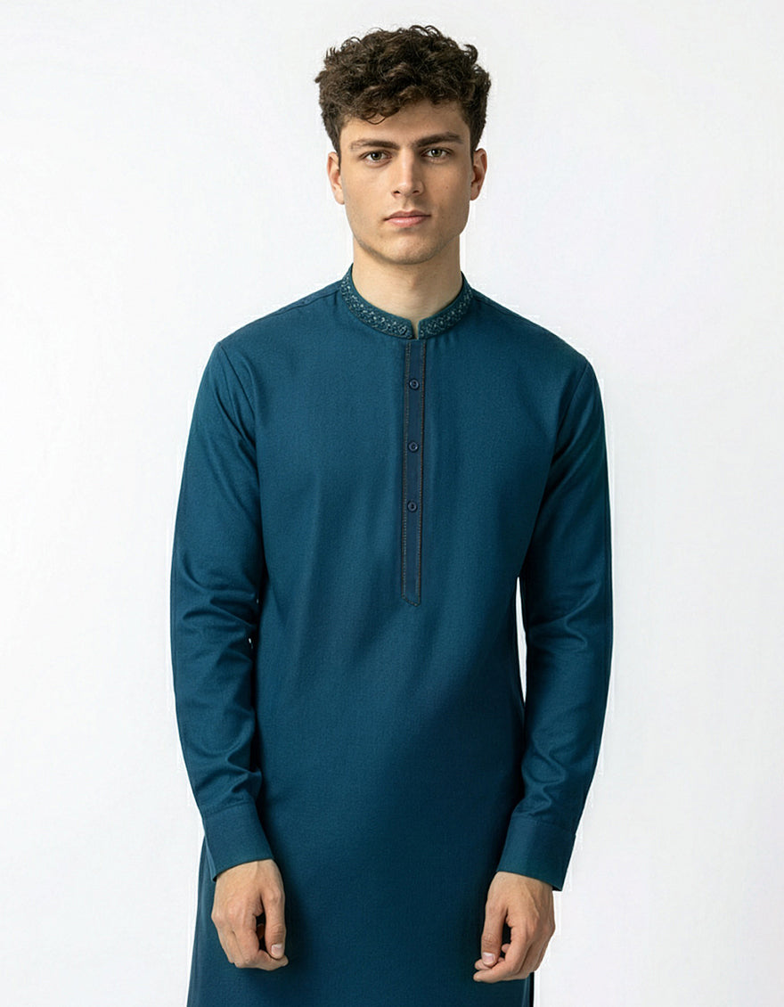 Cotton Blue Kurta Trouser - J. Junaid Jamshed
