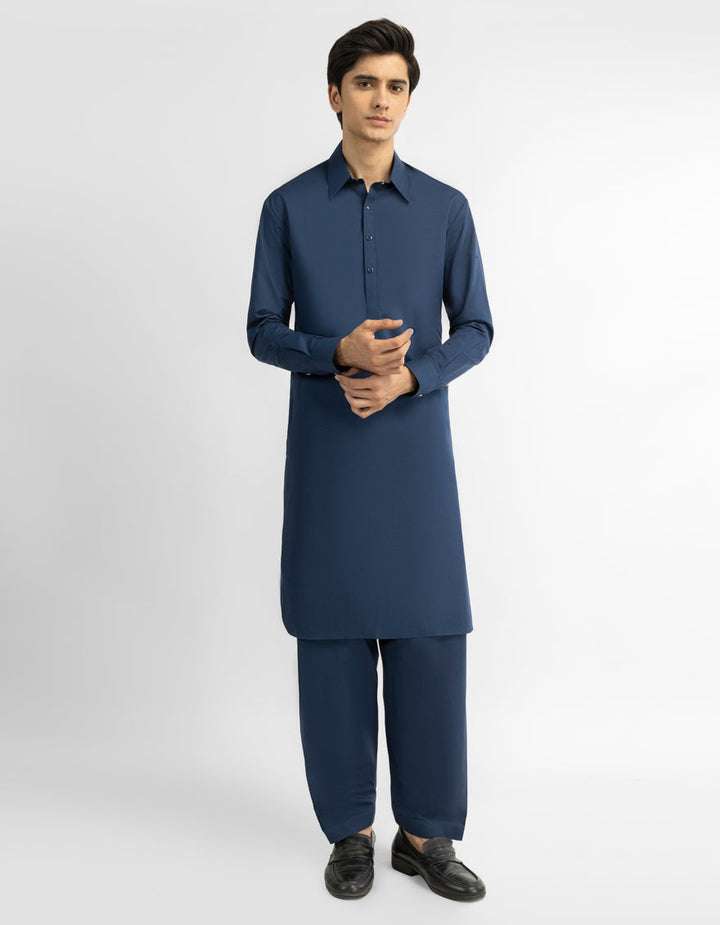 Cotton Navy Blue Shalwar Kameez - J. Junaid Jamshed