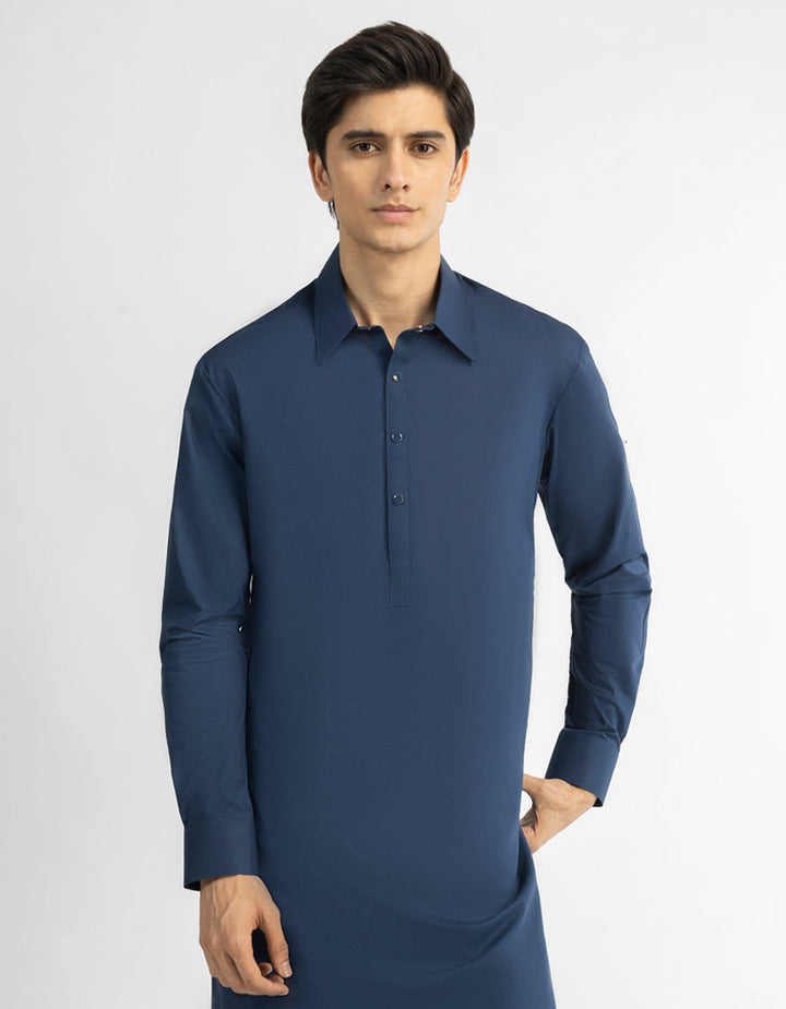 Cotton Navy Blue Shalwar Kameez - J. Junaid Jamshed