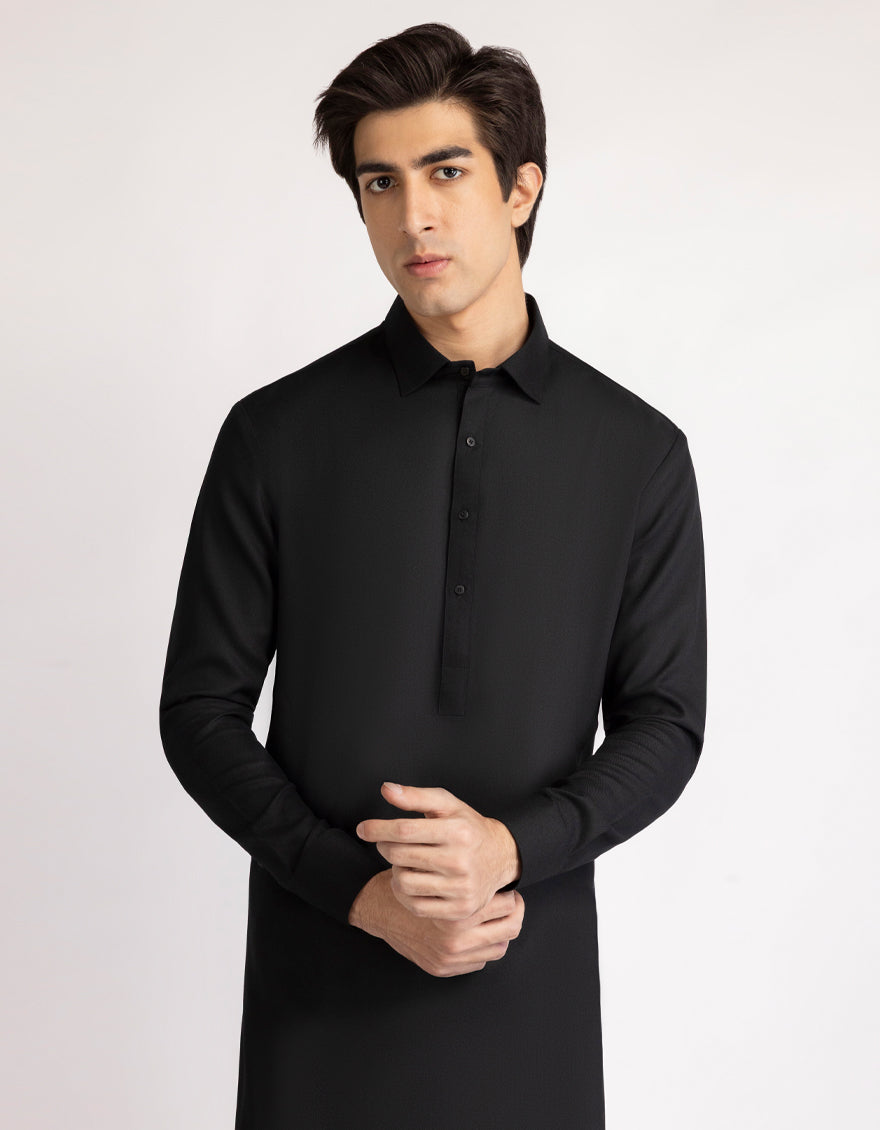 Blended Black Shalwar Kameez - J. Junaid Jamshed