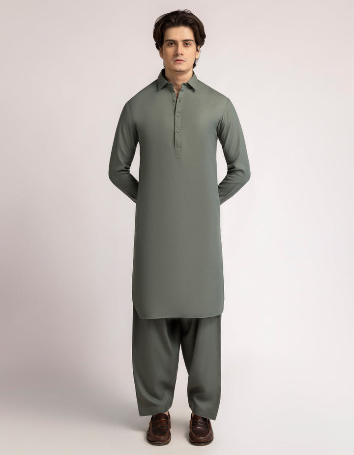 Blended Dull Green Shalwar Kameez - J. Junaid Jamshed