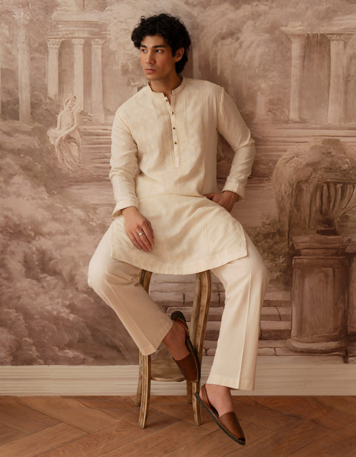 Polyester Ivory Kurta - J. Junaid Jamshed