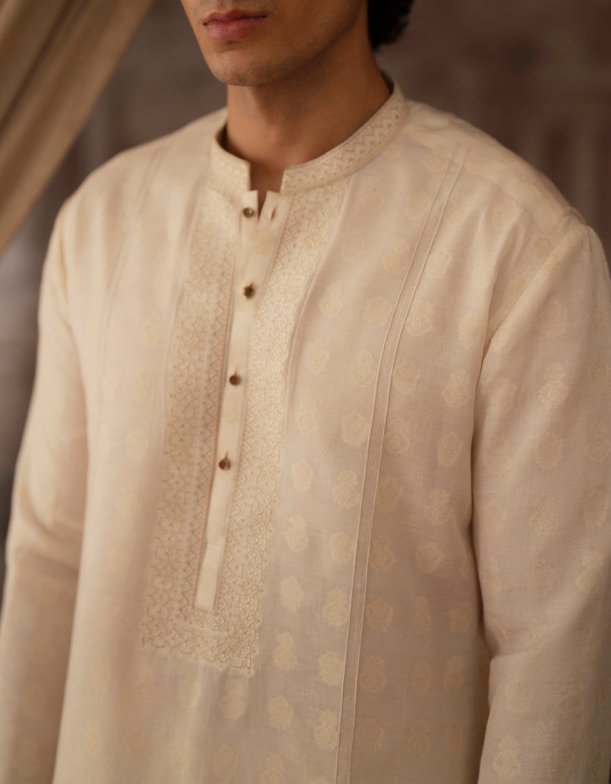 Polyester Ivory Kurta - J. Junaid Jamshed