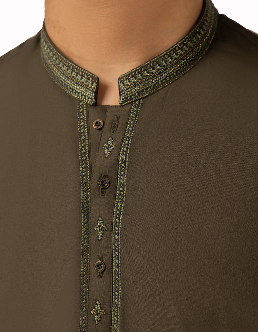 Blended Mehndi Green Shalwar Kameez - J. Junaid Jamshed