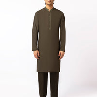Blended Mehndi Green Kurta Trouser - J. Junaid Jamshed