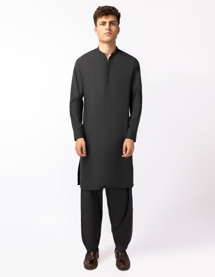Blended Blackish Grey Shalwar Kameez - J. Junaid Jamshed