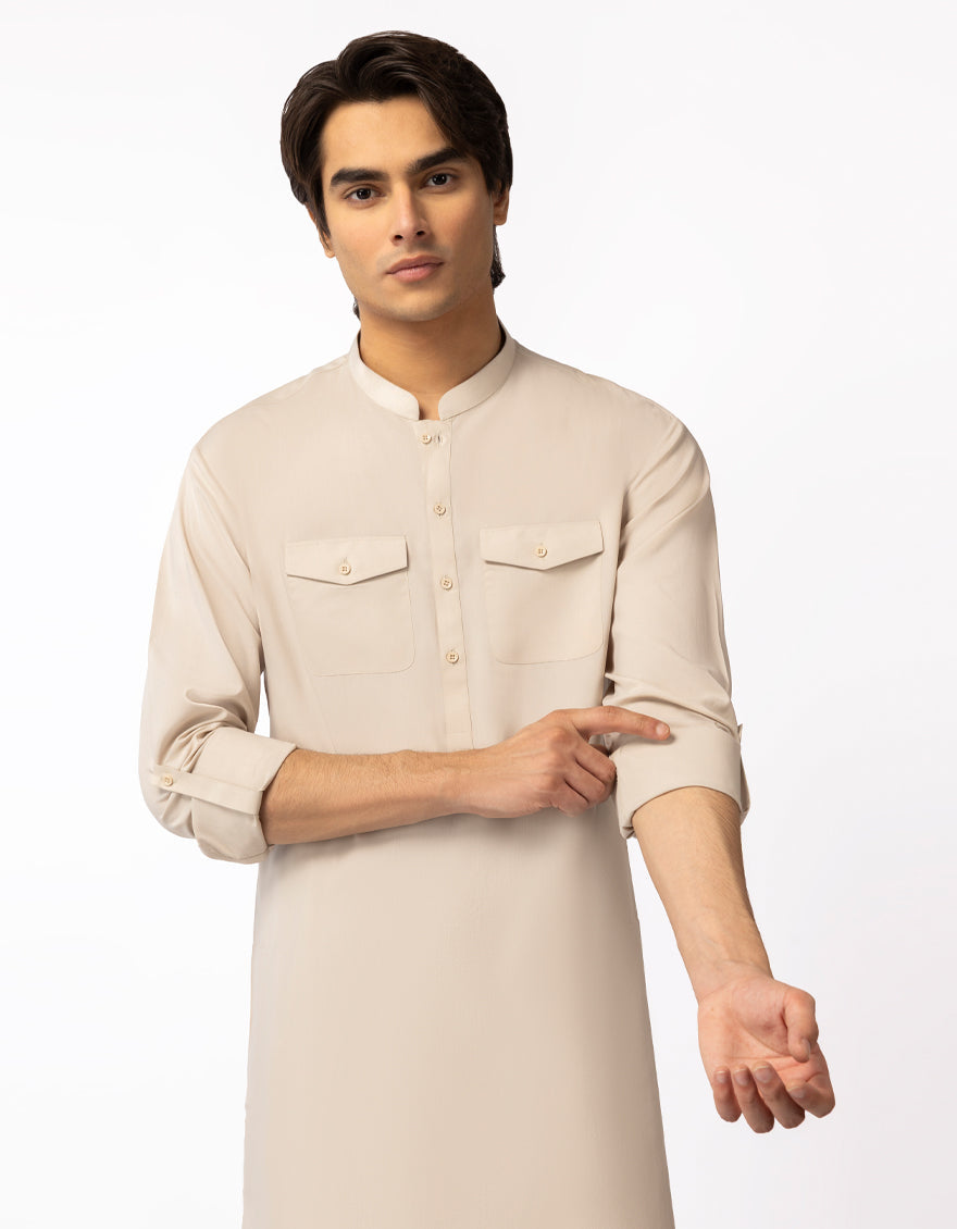 Blended Cream Kurta Trouser - J. Junaid Jamshed
