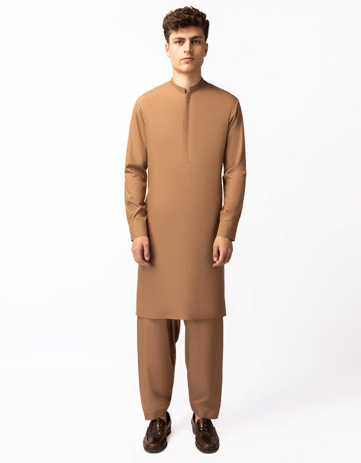 Blended Light Brown Shalwar Kameez - J. Junaid Jamshed