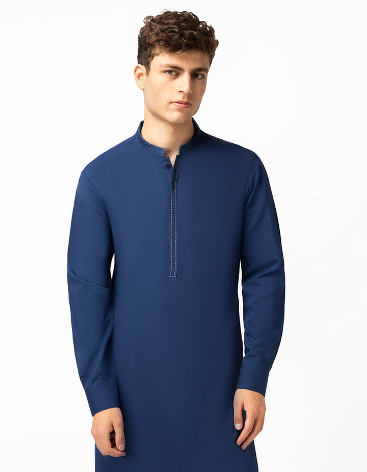 Blended Navy Blue Kurta Trouser - J. Junaid Jamshed