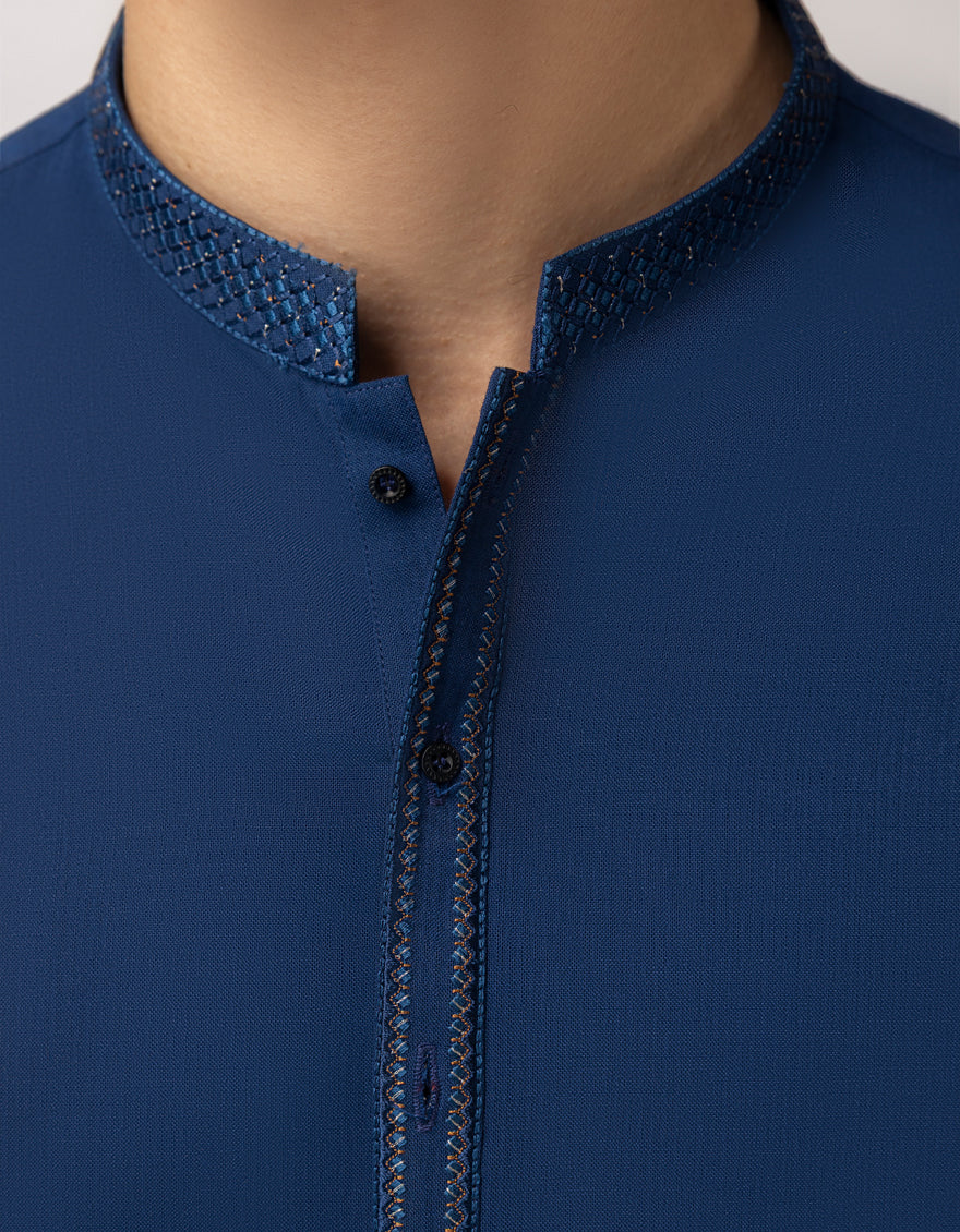 Blended Navy Blue Kurta Trouser - J. Junaid Jamshed