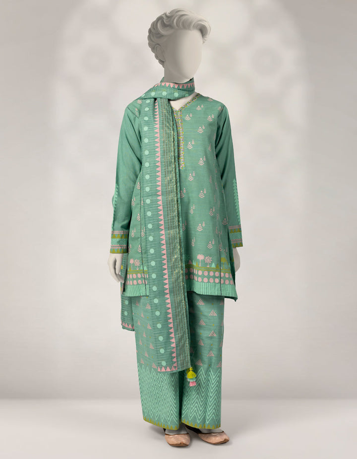 Khaddar Slub Green Stitched Suit - J. Junaid Jamshed