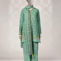 Khaddar Slub Green Stitched Suit - J. Junaid Jamshed