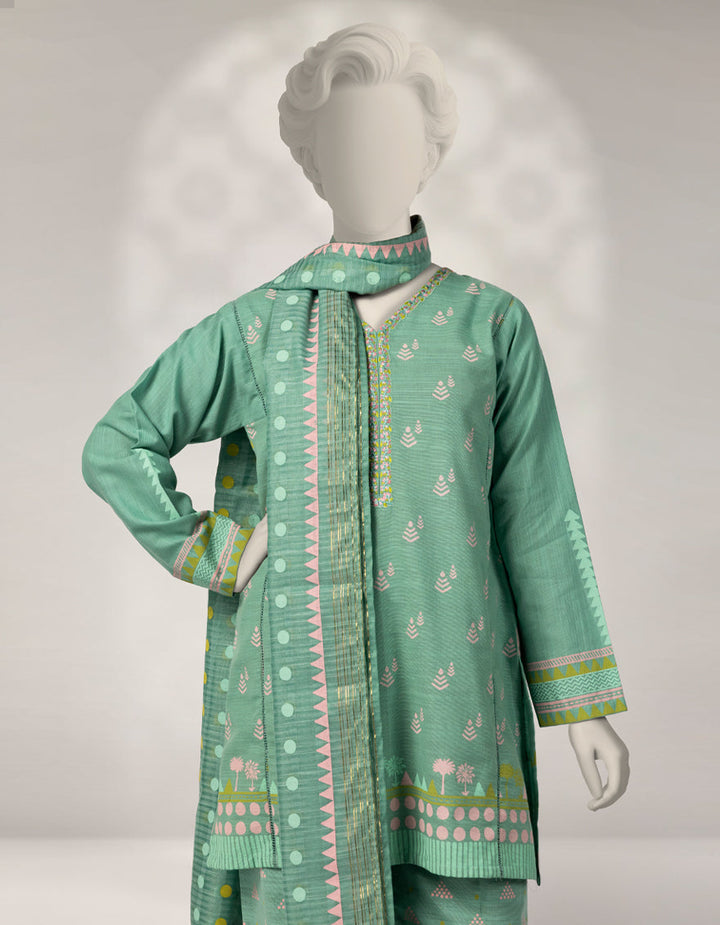 Khaddar Slub Green Stitched Suit - J. Junaid Jamshed