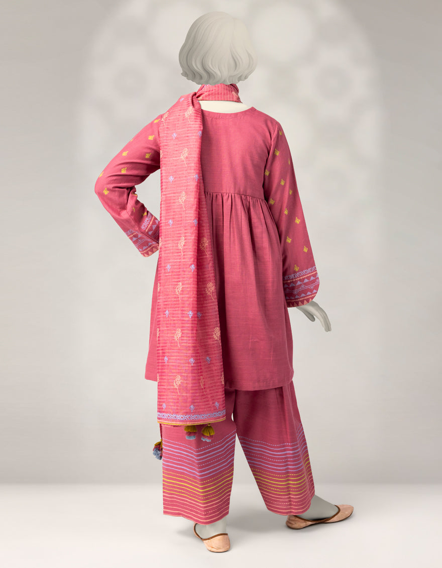 Khaddar Slub Pink Stitched Suit - J. Junaid Jamshed