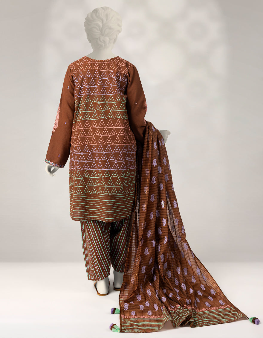 Khaddar Slub Brown Stitched Suit - J. Junaid Jamshed