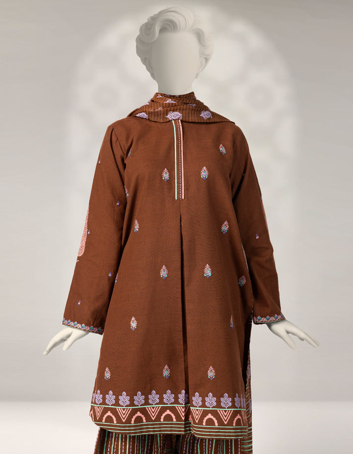 Khaddar Slub Brown Stitched Suit - J. Junaid Jamshed