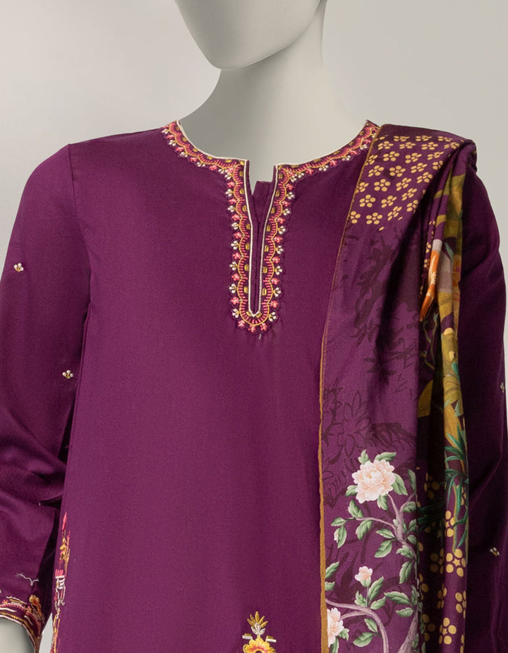 Cambric Purple Stitched Suit - J. Junaid Jamshed