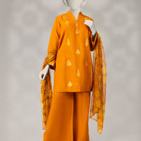 Light Khaddar Slub Mustard Stitched Suit - J. Junaid Jamshed