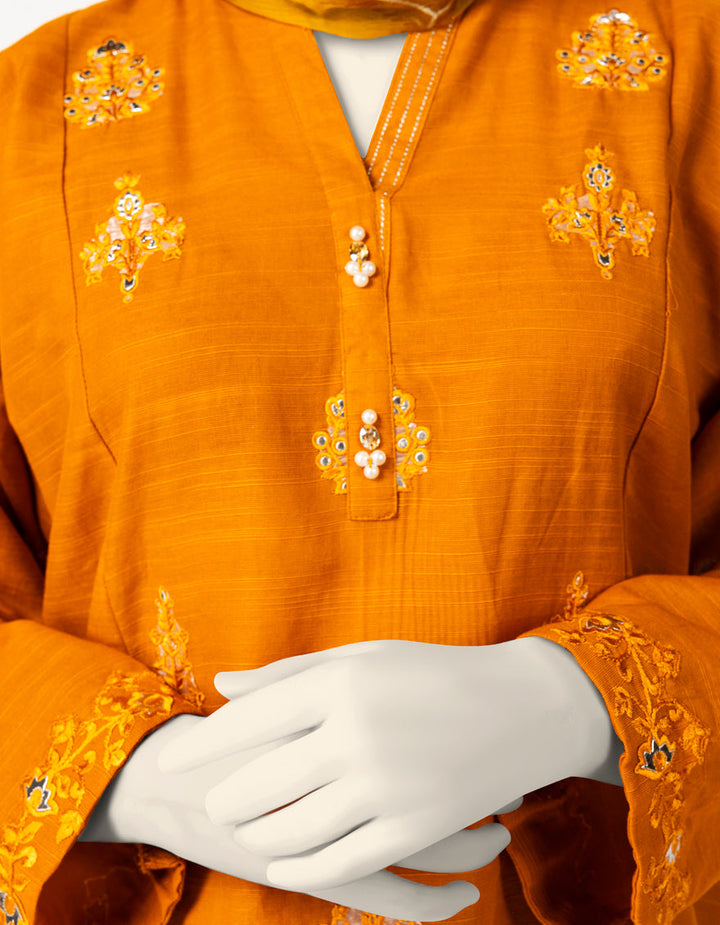 Light Khaddar Slub Mustard Stitched Suit - J. Junaid Jamshed