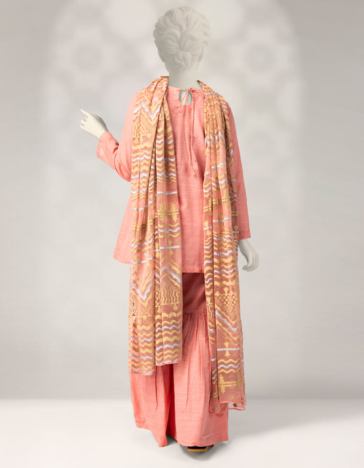 Light Khaddar Slub Pink Stitched Suit - J. Junaid Jamshed