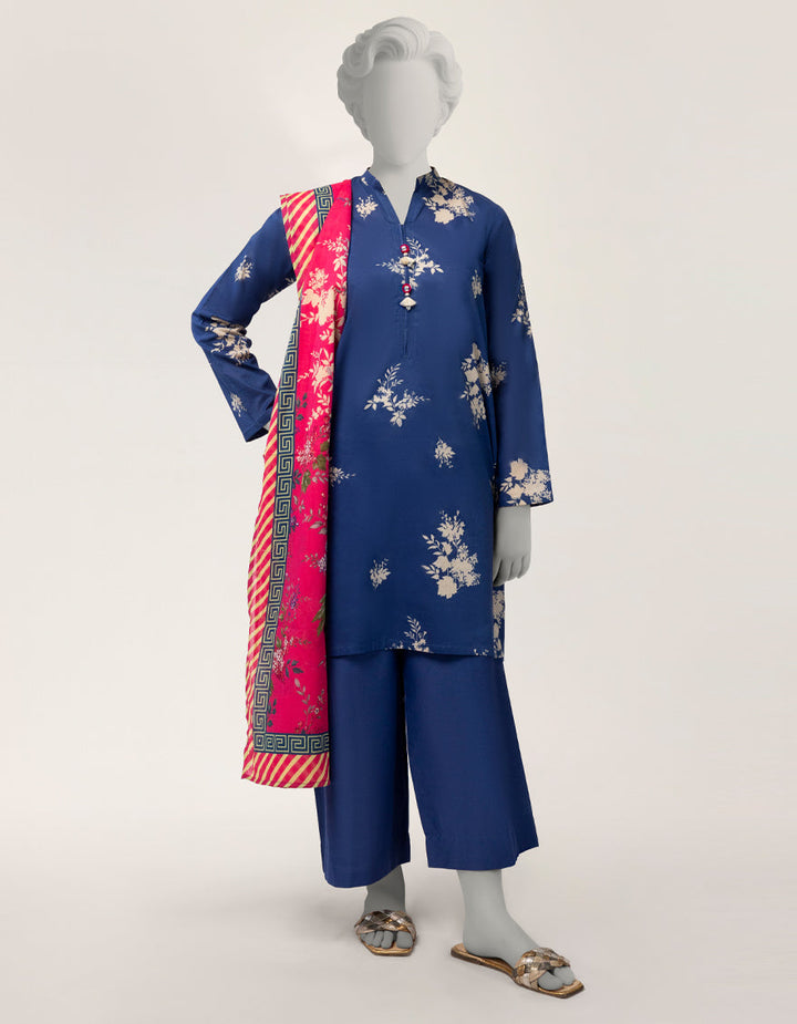 Lawn Blue Stitched Suit - J. Junaid Jamshed