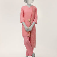 Dobby Pink Stitched Suit - J. Junaid Jamshed