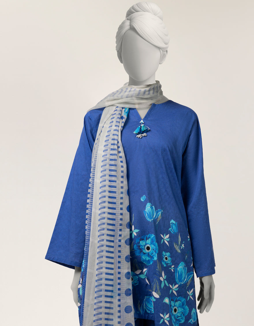 Dobby Blue Stitched Suit - J. Junaid Jamshed