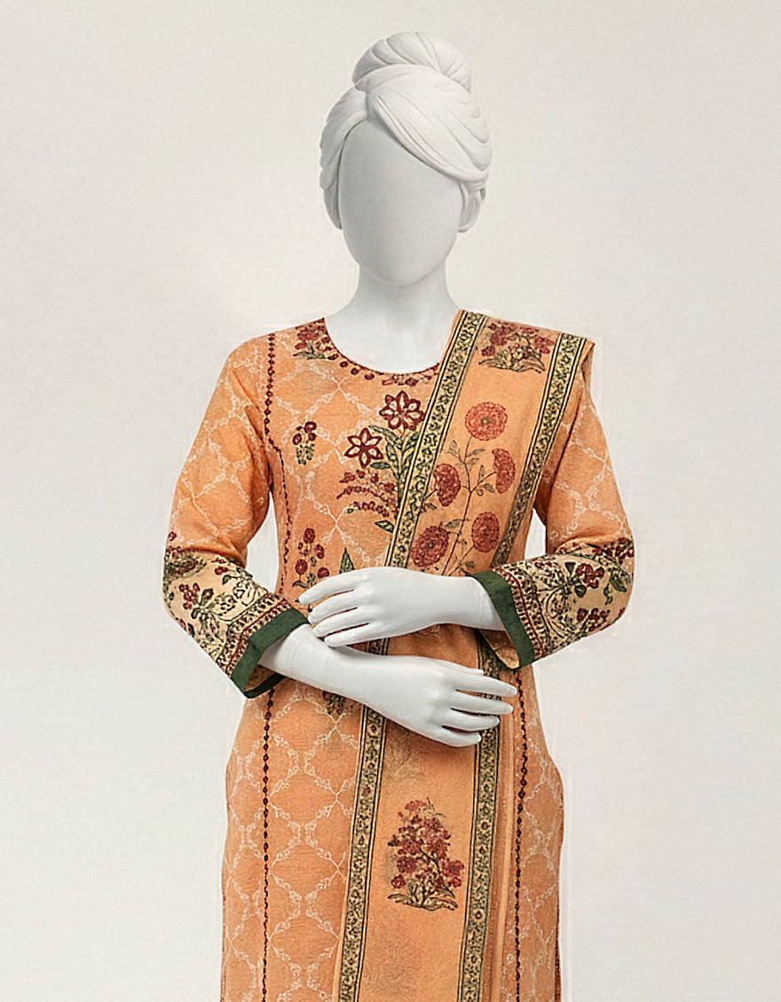 Lawn Peach Stitched Suit - J. Junaid Jamshed