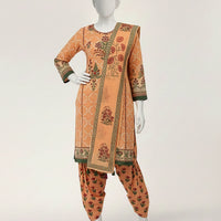 Lawn Peach Stitched Suit - J. Junaid Jamshed