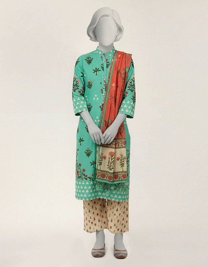 Lawn Green Stitched Suit - J. Junaid Jamshed