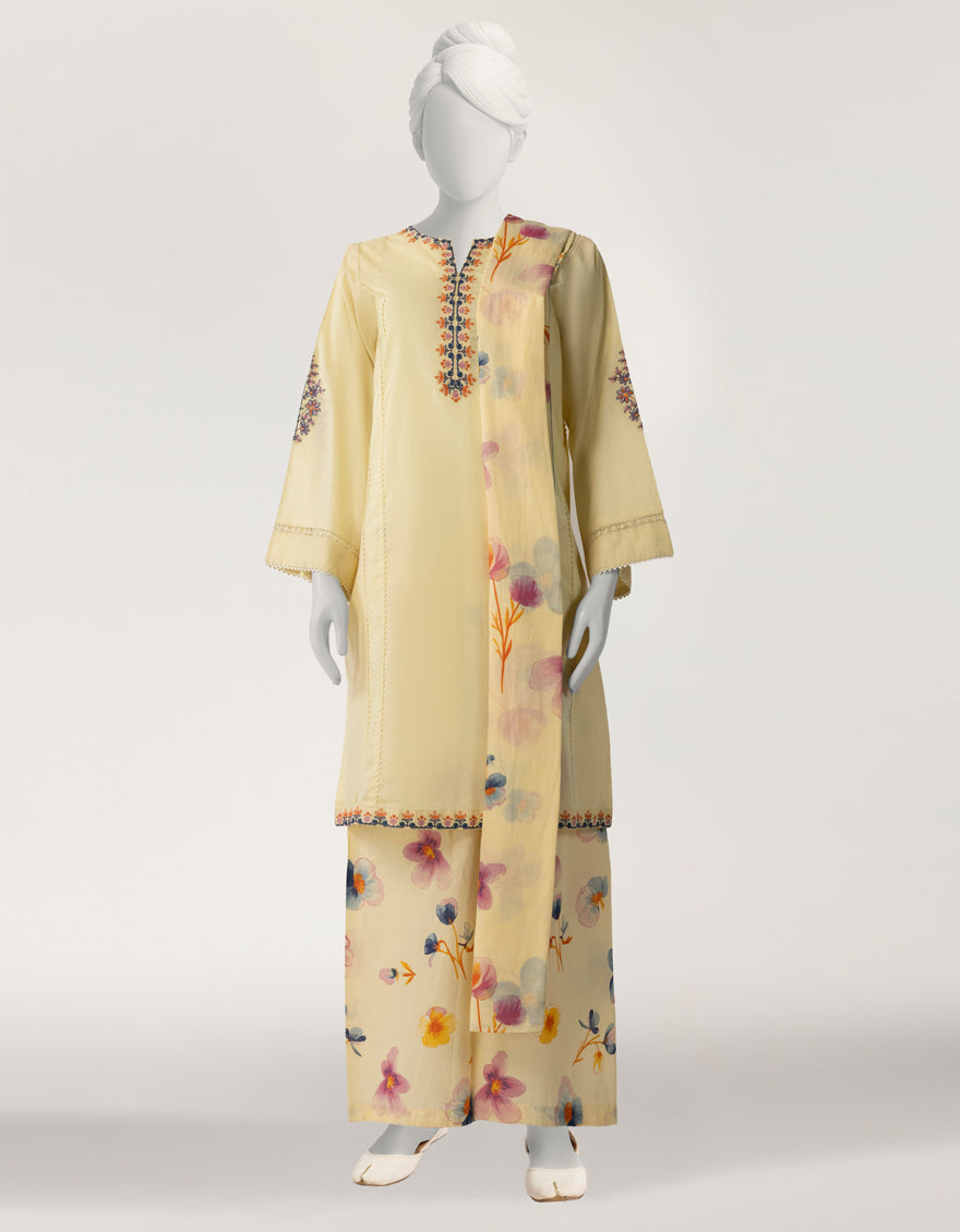 Lawn Yellow Stitched Suit - J. Junaid Jamshed