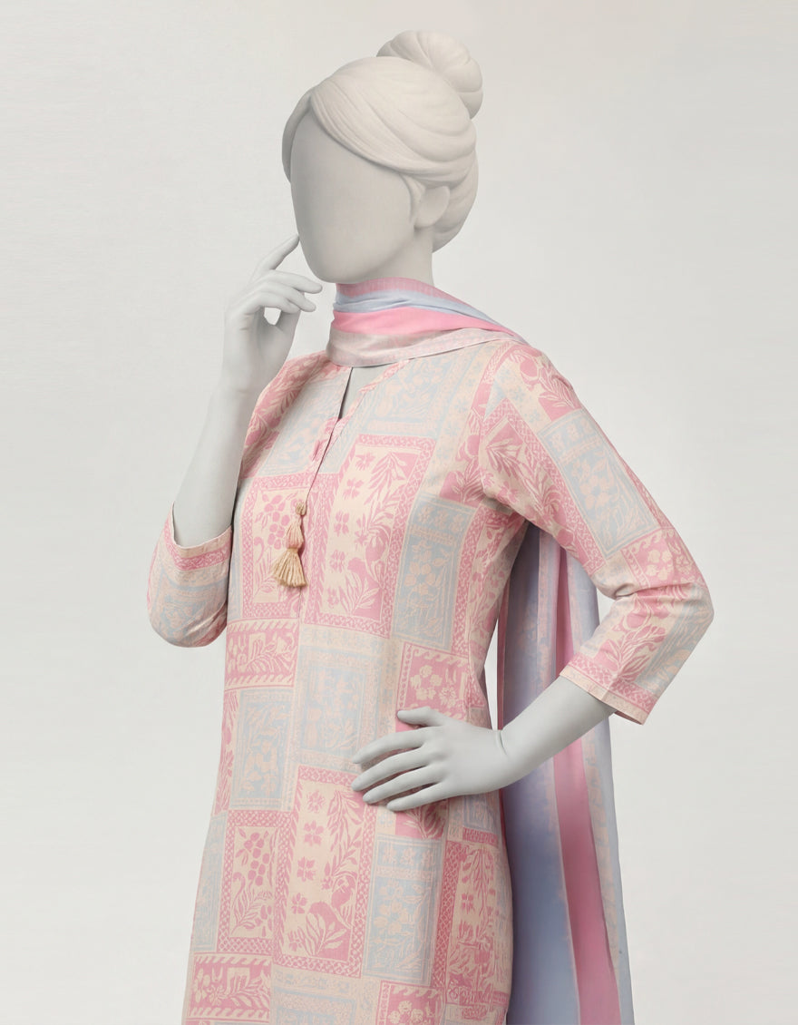 Lawn Multicolor Stitched Suit - J. Junaid Jamshed