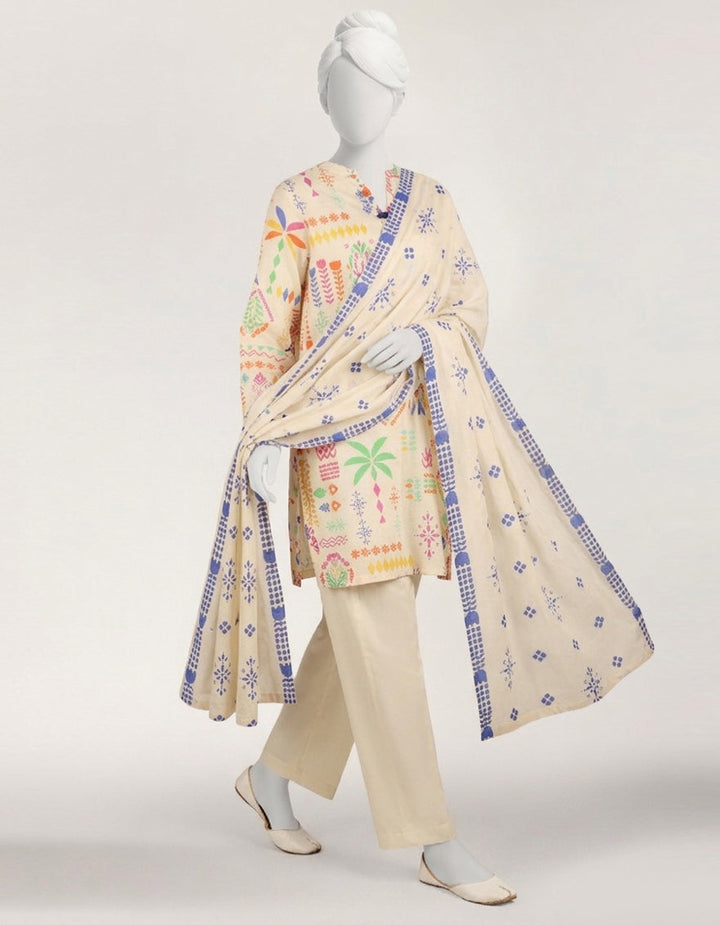 Lawn Multicolor Stitched Suit - J. Junaid Jamshed