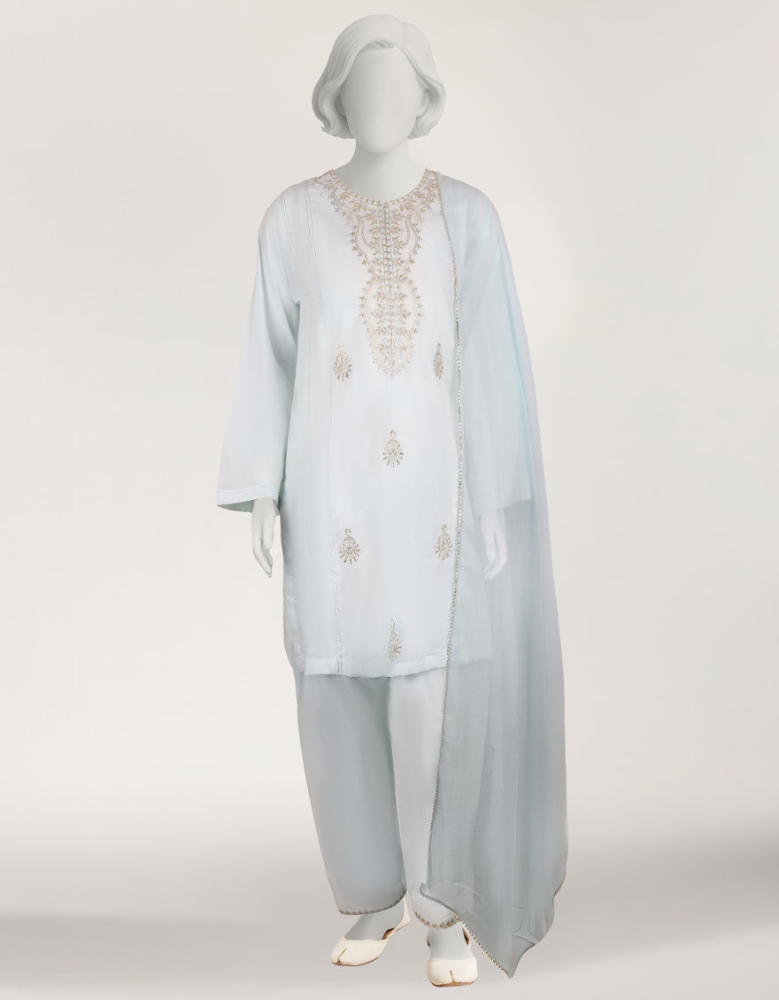 Lawn Sky Blue Stitched Suit - J. Junaid Jamshed
